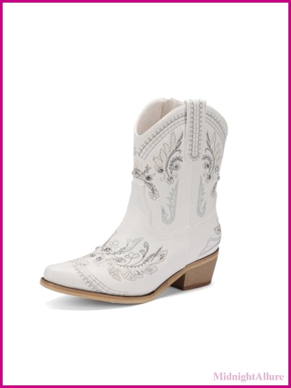 Rhinestone Embroidered Ankle Cowboy Boots Short Cowgirl Booties Low Heel